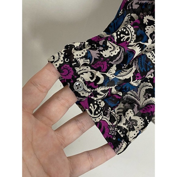 Joie Paisley 100% Silk Women’s Tassel Tie Keyhole Sheer Peasant Top Blouse Sz M - Picture 6 of 6